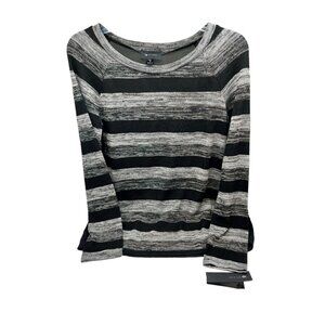 AB Studio Ladies Black Grey Striped Sweater Sheer Back Size Medium High low NWT